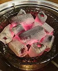 석쇠 위에서 강력한 화력으로 타오르는 확쎈 대나무숯